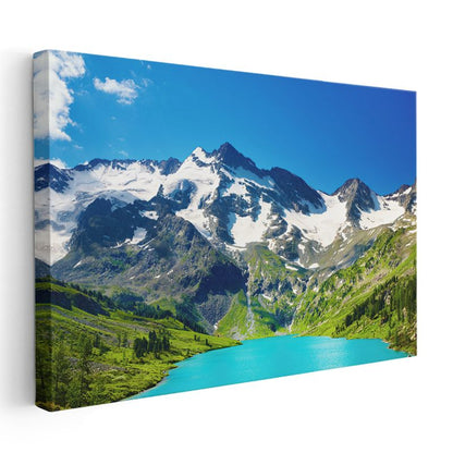 Alp Zirvesi - Turkuaz Göl ve Karlı Dağlar Kanvas Tablo