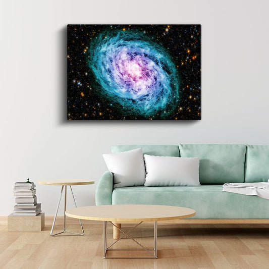 Kozmik Girdap - Turkuaz ve Mor Renkli Spiral Galaksi Kanvas Tablo