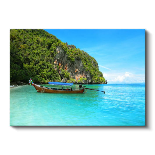 Cennet Koyları - Turkuaz Suda Yüzen Tekne Kanvas Tablo