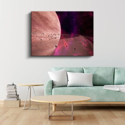 Gezegen Yörüngesi - Pembe Tonlarda Kozmik Manzara Kanvas Tablo