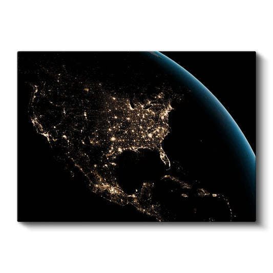 Gece Işıkları - Kuzey Amerika Manzarası Kanvas Tablo