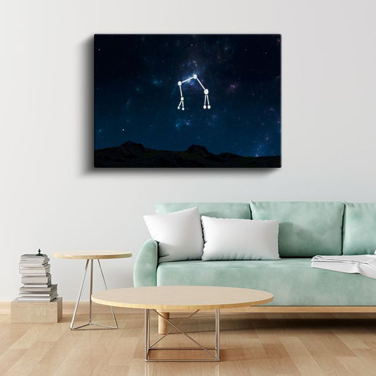 Takımyıldız - Dağ Silüetli Gece Gökyüzü Kanvas Tablo