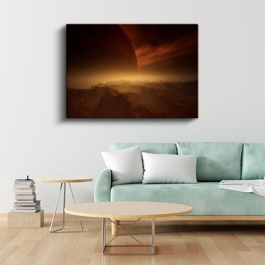 Kızıl Gezegen - Gizemli Dağ Silsilesi Üzerinde Doğan Işık Kanvas Tablo