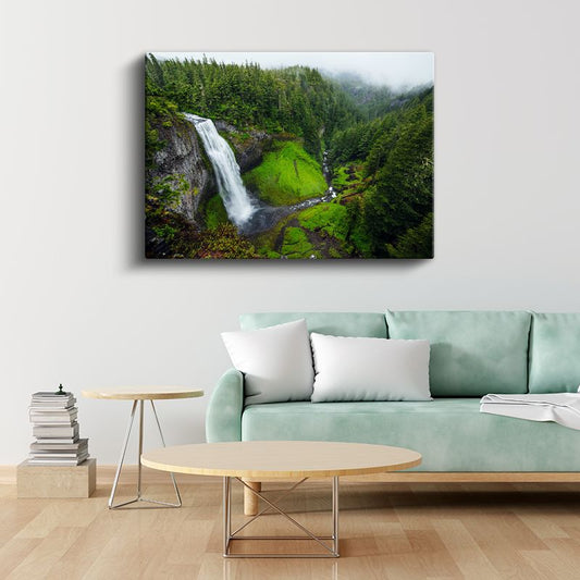 Orman Şelalesi - Yemyeşil Vadide Akan Görkemli Su Kanvas Tablo