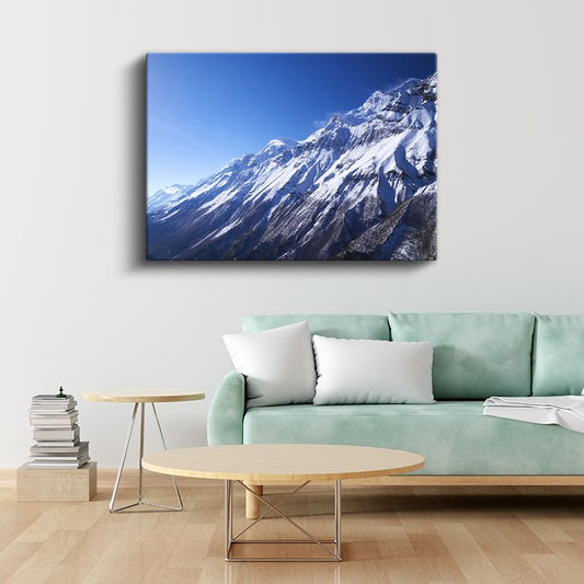 Karlı Zirveler - Masmavi Gökyüzüne Uzanan Heybetli Dağlar Kanvas Tablo