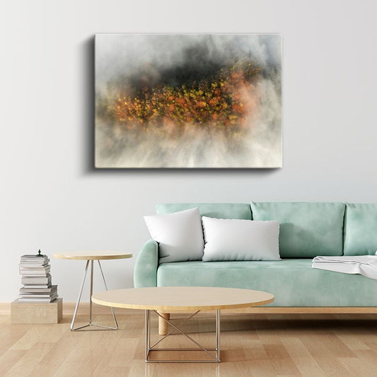Sonbahar Ormanı - Sis Arasında Parlayan Renkler Kanvas Tablo