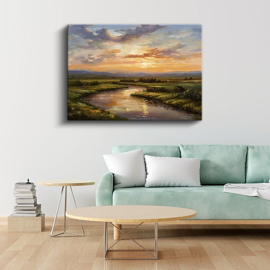 Nehir Vadisi - Günbatımı Işıltısı Kanvas Tablo