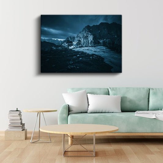 Karlı Zirveler - Gecenin Maviliğinde Kanvas Tablo