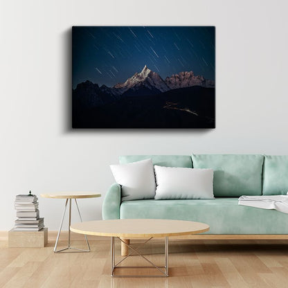 Yıldız İzleri - Gece Aydınlanan Dağ Zirvesi Kanvas Tablo