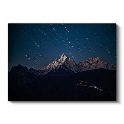 Yıldız İzleri - Gece Aydınlanan Dağ Zirvesi Kanvas Tablo