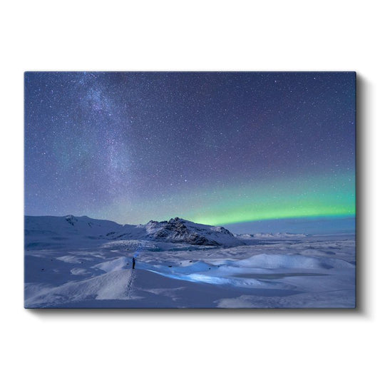 Kutup Işıkları - Karlı Dağlar ve Samanyolu Kanvas Tablo