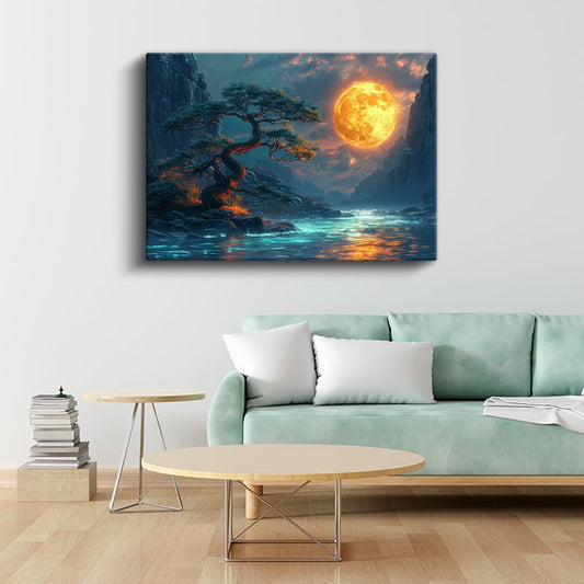 Mistik Dolunay - Kayalıklar Arasında Parlayan Ay Işığı Kanvas Tablo