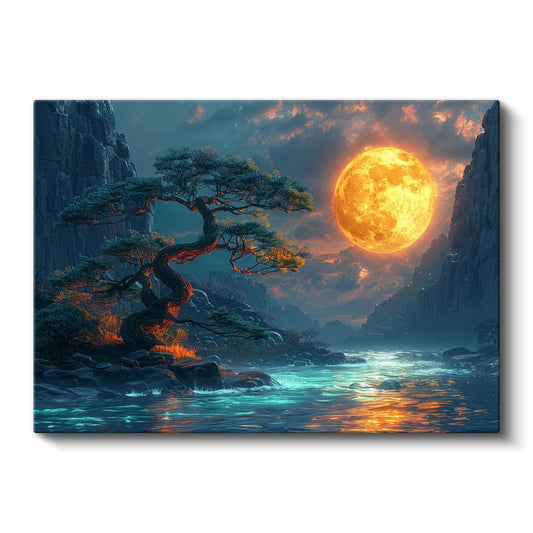 Mistik Dolunay - Kayalıklar Arasında Parlayan Ay Işığı Kanvas Tablo