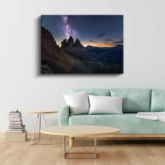 Samanyolu İhtişamı - Dağ Silüetleri Üzerinde Yıldızlı Gece Kanvas Tablo