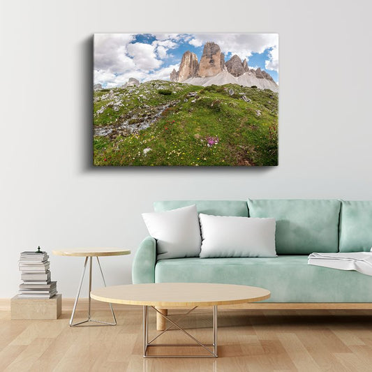 Alp Zirvesi - Çiçekli Çayırlar ve Görkemli Dağlar Kanvas Tablo