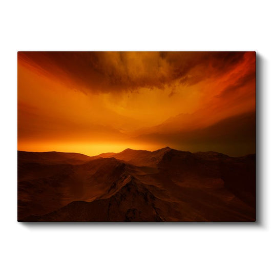 Ateş Gökyüzü - Alev Tonlarında Dağ Silüetleri Kanvas Tablo