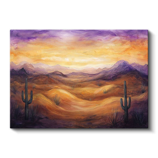 Çöl Günbatımı - Kaktüsler ve Mor Ufuklar Kanvas Tablo