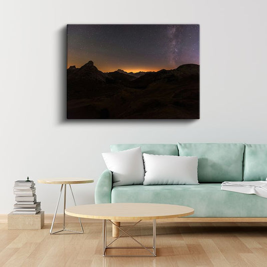 Kozmik Manzara - Dağlar Üzerinde Parıldayan Samanyolu Kanvas Tablo