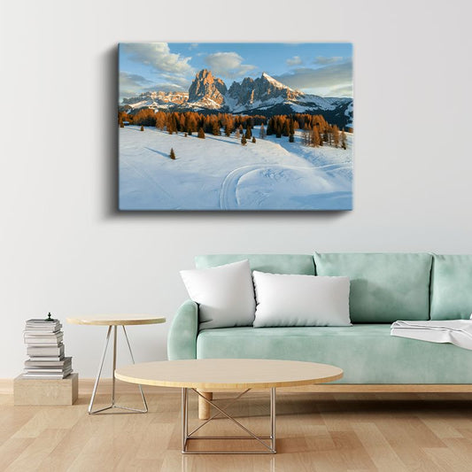 Alp Dağları - Karlı Zirveler ve Sonbahar Ormanları Kanvas Tablo