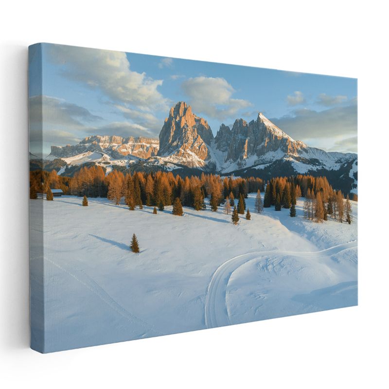 Alp Dağları - Karlı Zirveler ve Sonbahar Ormanları Kanvas Tablo