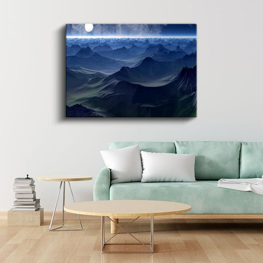 Mavi Dağlar - Ay Işığında Mistik Vadiler Kanvas Tablo
