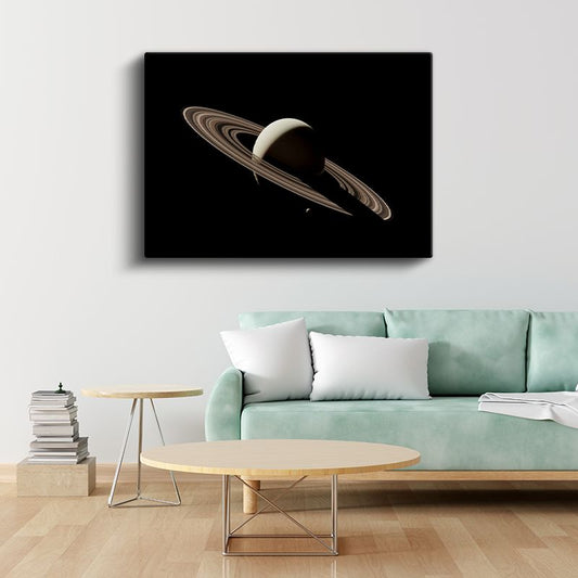 Satürn'ün İhtişamı - Halkalı Gezegenin Karanlık Uzaydaki Portresi Kanvas Tablo
