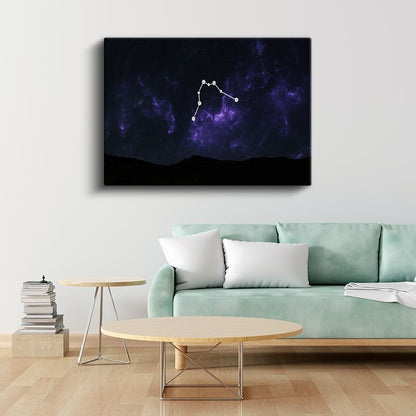 Yıldız Takımı - Mor Nebula İçinde Parlayan Gece Gökyüzü Kanvas Tablo