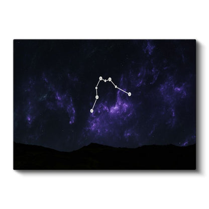 Yıldız Takımı - Mor Nebula İçinde Parlayan Gece Gökyüzü Kanvas Tablo