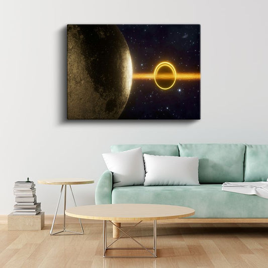 Kozmik Portal - Altın Işıklı Uzay Fenomeni Kanvas Tablo