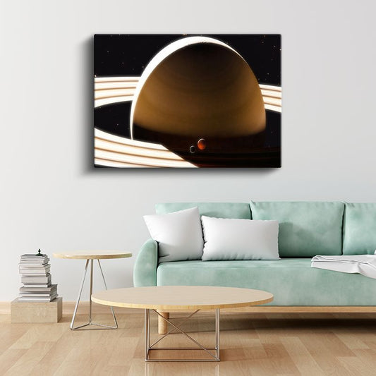 Satürn Gezegeni - Muhteşem Halkaları ve Uyduları ile Uzay Manzarası Kanvas Tablo