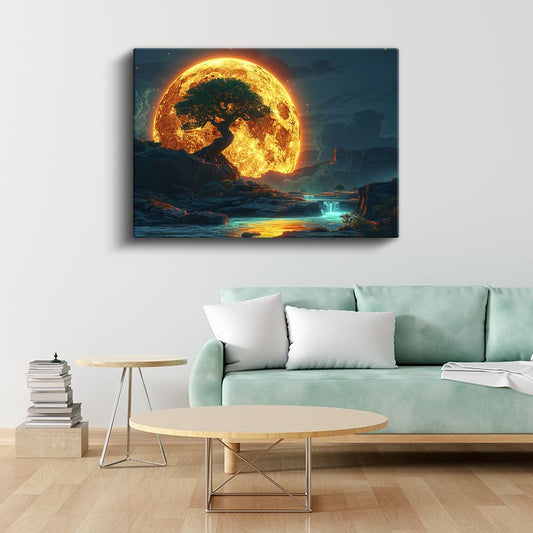 Hayat Ağacı - Mistik Dolunay Işığında Doğanın Uyanışı Kanvas Tablo
