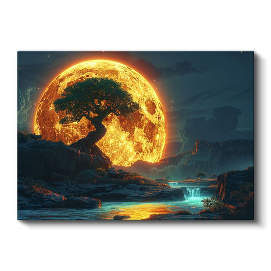 Hayat Ağacı - Mistik Dolunay Işığında Doğanın Uyanışı Kanvas Tablo