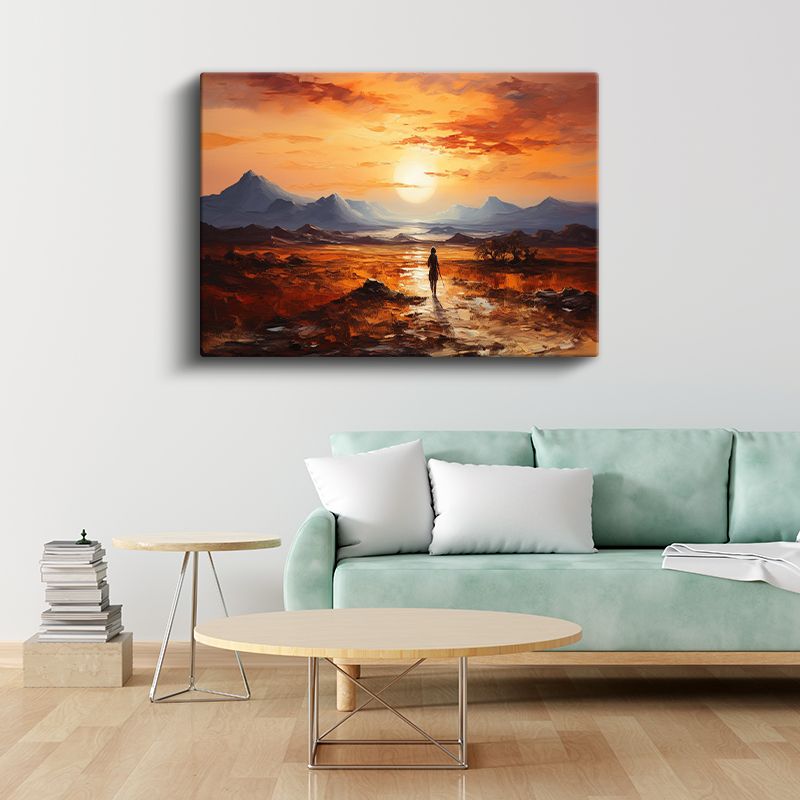 Yolculuk - Alev Rengi Gün Batımında Dağların Çağrısı Kanvas Tablo