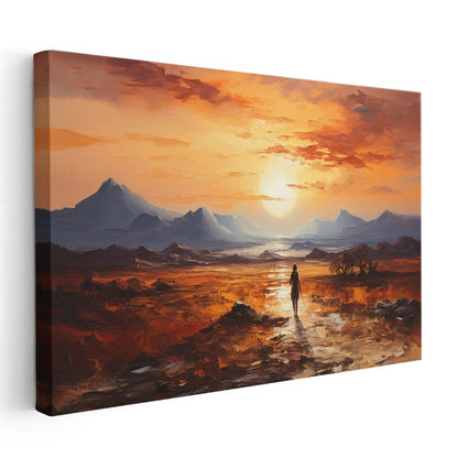 Yolculuk - Alev Rengi Gün Batımında Dağların Çağrısı Kanvas Tablo
