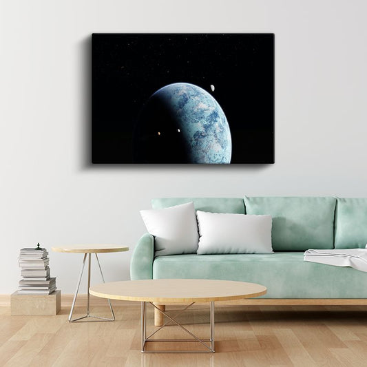 Mavi Gezegen - Uzaydan Dünya ve Ay Görünümü Kanvas Tablo