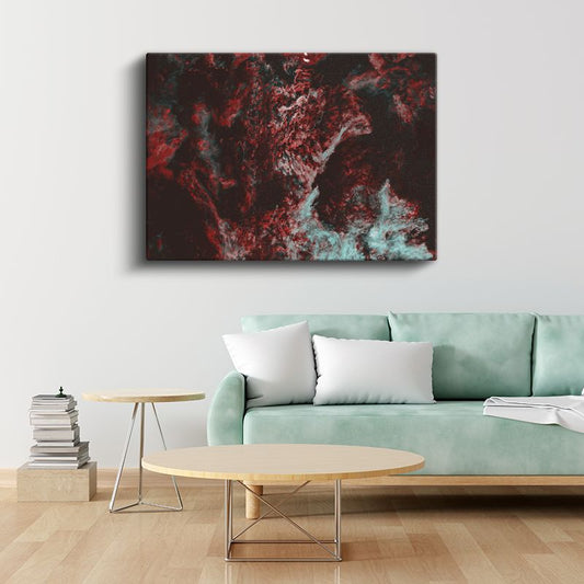 Kozmik Ateş - Uzayın Derinliklerinde Kırmızı ve Turkuaz Dansı Kanvas Tablo
