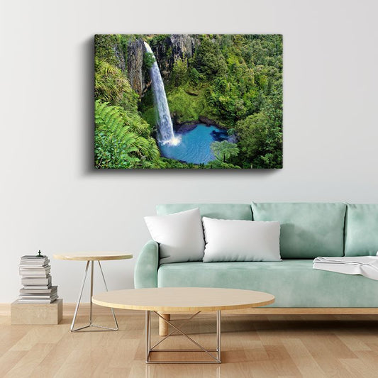 Tropikal Şelale - Turkuaz Havuzlu Yağmur Ormanı Kanvas Tablo