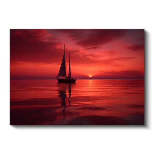 Kızıl Deniz - Alev Renkli Gün Batımında Yelkenli Silüeti Kanvas Tablo