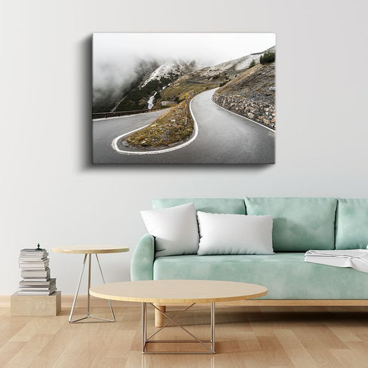 Dağ Virajları - Sisli Yüksek Rakım Yolu Kanvas Tablo