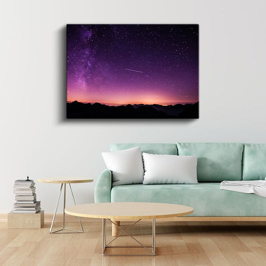 Samanyolu - Mor Gökyüzü ve Dağ Silüeti Kanvas Tablo