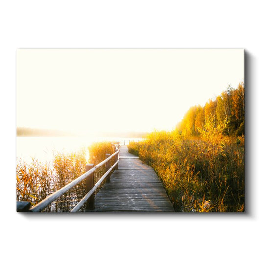 Altın Sonbahar - Göl Kenarı Ahşap Yürüyüş Yolu Kanvas Tablo