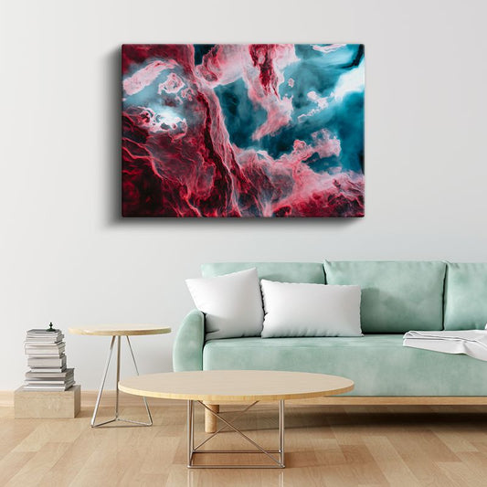 Kozmik Bulutlar - Kırmızı Mavi Nebula Kanvas Tablo