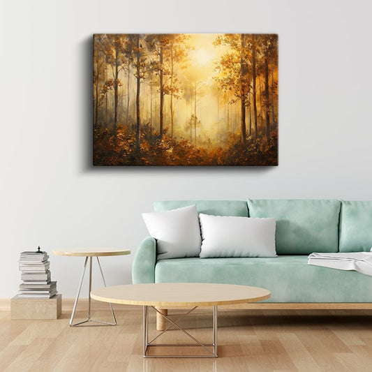 Altın Orman - Sonbahar Işığında Ağaçlar Kanvas Tablo