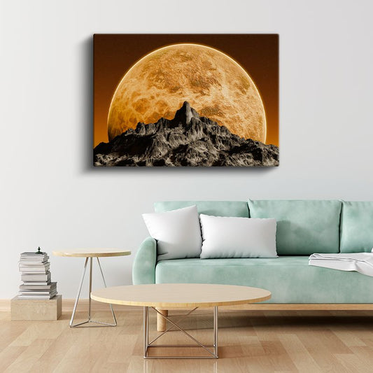 Dağlar ve Ay - Devasa Dolunay Manzarası Kanvas Tablo