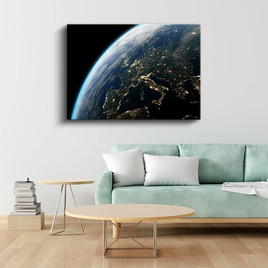 Dünya Işıkları - Gece Avrupa'nın Parıltısı Kanvas Tablo