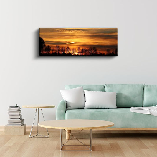 Alev Gökyüzü - Gün Batımında Ağaç Siluetleri Kanvas Tablo