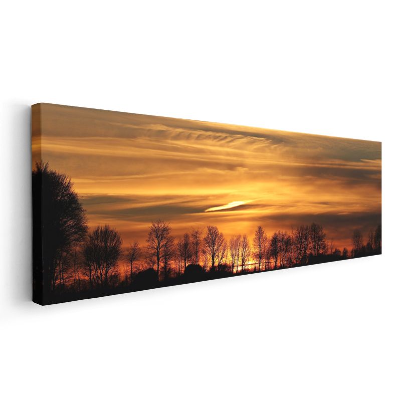 Alev Gökyüzü - Gün Batımında Ağaç Siluetleri Kanvas Tablo