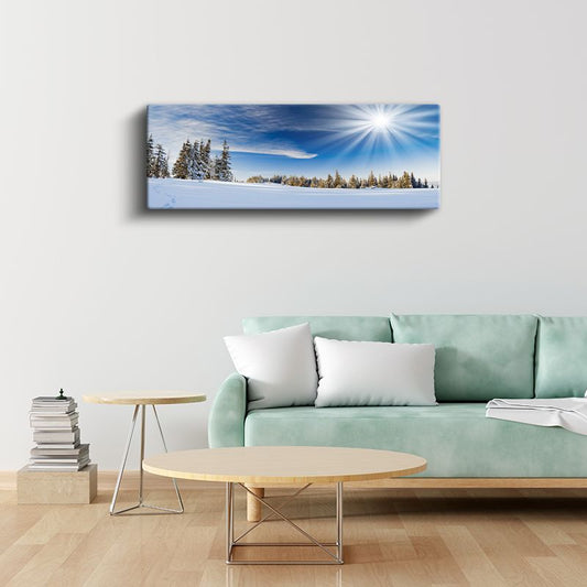 Kış Güneşi - Karlı Orman Üzerinde Işık Huzmesi Kanvas Tablo