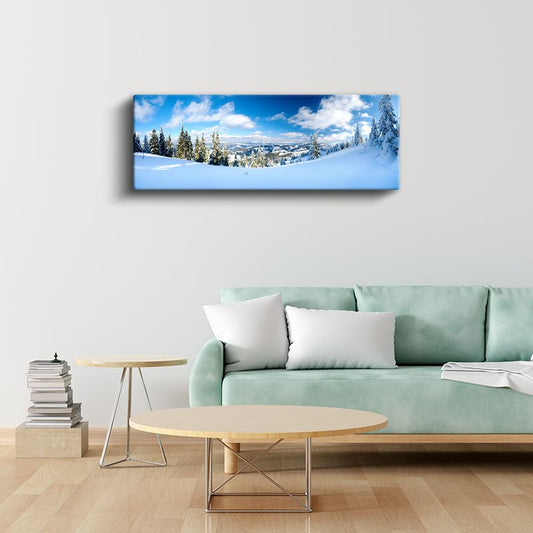Kış Panoraması - Karlı Çam Ormanı ve Mavi Gökyüzü Kanvas Tablo