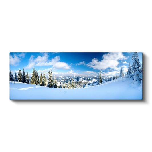 Kış Panoraması - Karlı Çam Ormanı ve Mavi Gökyüzü Kanvas Tablo